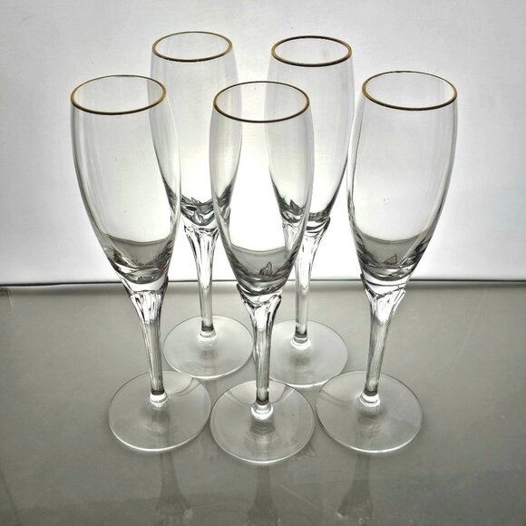 5 Lenox Erica Gold Champagne Glasses 9.25" fine crystal gold rim toasting presec - Picture 2 of 10